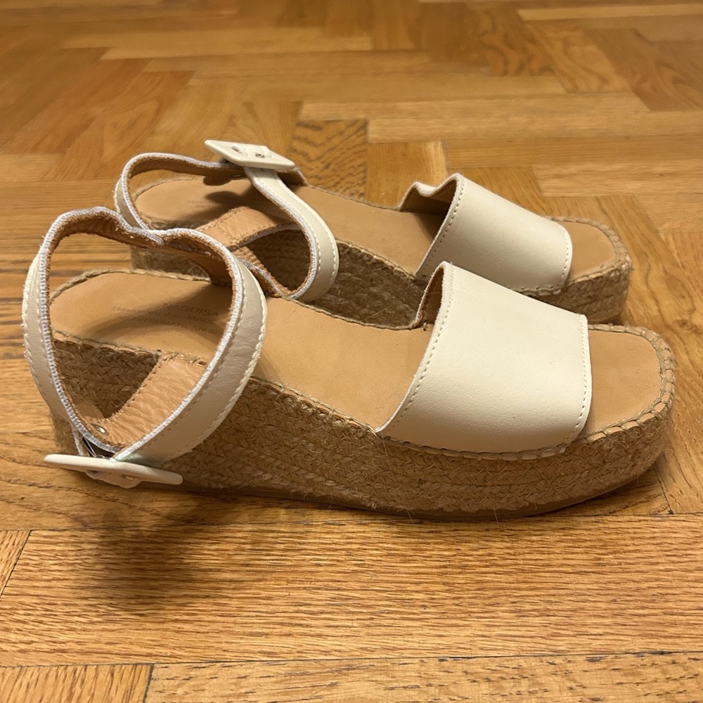 Naguisa Handcrafted Espadrille Wedge Sandal Cream Leather Sz 6 Summer
